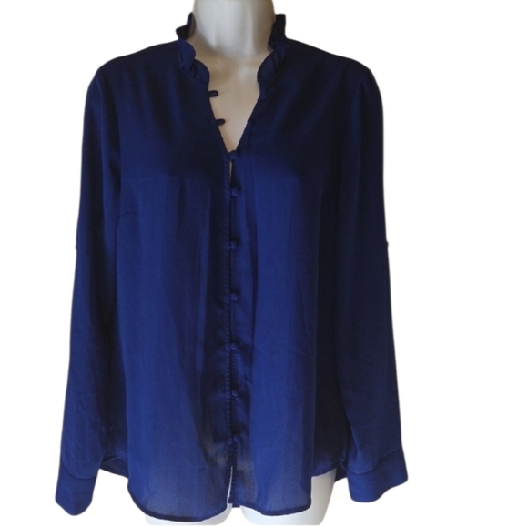 Express Royal Blue Ruffled Blouse - Picture 6 of 6